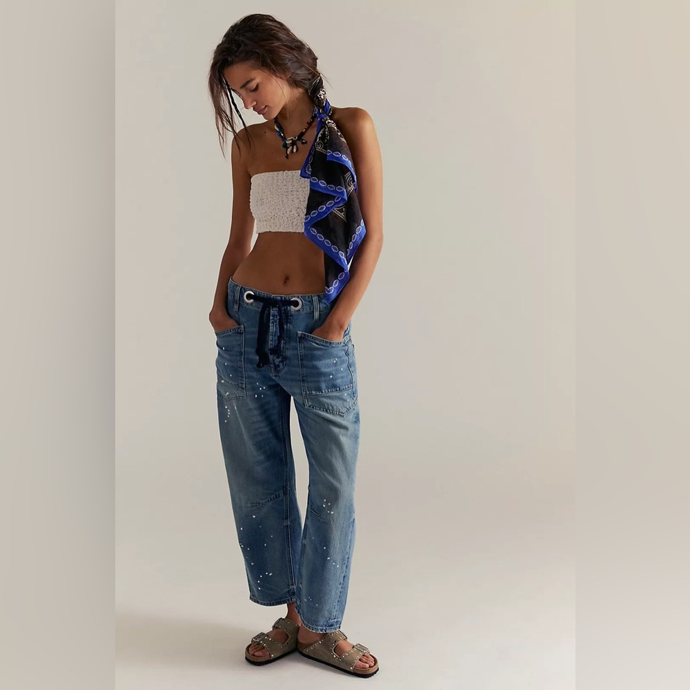 Moto Free People Blue Distressed Jeans